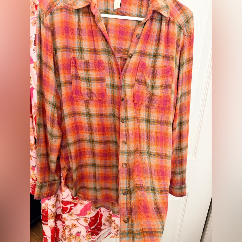 Anthropologie Pilcro Plaid Button-Up in Orange Motif. /S/ - Picture 5 of 10
